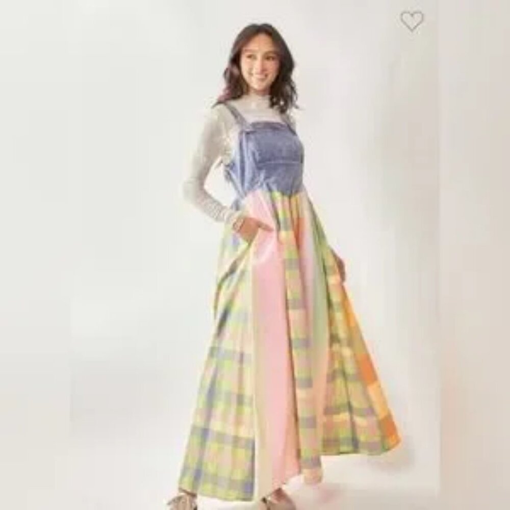 Davi & Dani Overalls Dress Colorful Plaid Denim Maxi Dress - Picture 5 of 5